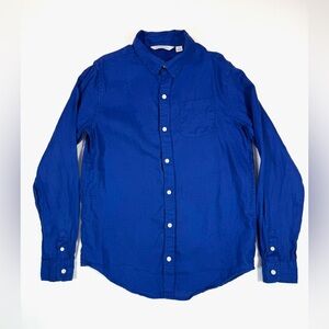 JANIE AND JACK Boys Linen Button Down Shirt Blue Classic Preppy Size 12
